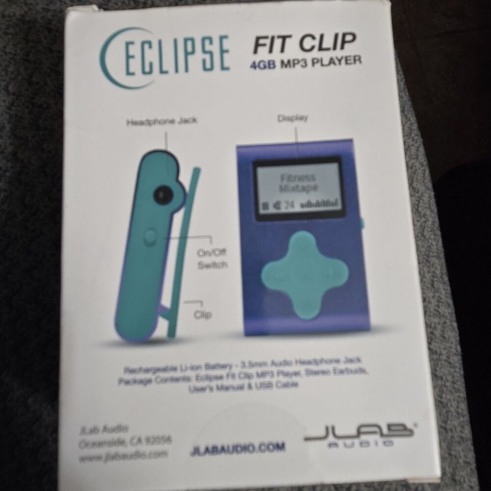 Bundle MP3 Player Eclipse Fit Clip 4GB Purple/Turquoise No Headphones Tested